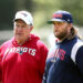 Steve Belichick, right, will reportedly reunite with his father Bill Belichick on North Carolina's coaching staff.  (John Tlumacki/The Boston Globe via Getty Images)