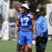 Jul 31, 2024; Los Angeles, CA, USA; Los Angeles Rams wide receiver Puka Nacua (17) looks on during training camp at Loyola Marymount University. Mandatory Credit: Kiyoshi Mio-USA TODAY Sports