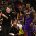 Oct 28, 2024; Phoenix, Arizona, USA; Los Angeles Lakers head coach JJ Redick with forward LeBron James (23) against the Phoenix Suns at Footprint Center. Mandatory Credit: Mark J. Rebilas-Imagn Images