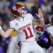 BATON ROUGE, LOUISIANA - NOVEMBER 30: Jackson Arnold #11 of the Oklahoma Sooners throws the ball during the first half against the LSU Tigers at Tiger Stadium on November 30, 2024 in Baton Rouge, Louisiana. (Photo by Jonathan Bachman/Getty Images)