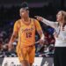 Southern California guard JuJu Watkins (12) looks back as her head coach Lindsay Gottlieb.