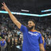 New York Knicks center Karl-Anthony Towns acknowledges the crowd before an NBA basketball game against the Minnesota Timberwolves, Thursday, Dec. 19, 2024, in Minneapolis. (AP Photo/Abbie Parr)