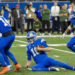 Dec 5, 2024; Detroit, Michigan, USA; Detroit Lions quarterback Jared Goff (16) burns some time off of the clock late in the fourth quarter of the game against the Green Bay Packers at Ford Field. Mandatory Credit: David Reginek-Imagn Images