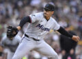 SAN DIEGO, CALIFORNIA - MAY 28: Jesus Luzardo #44 of the Miami Marlins pitches against the San Diego Padres during the second inning at Petco Park on May 28, 2024 in San Diego, California. (Photo by Orlando Ramirez/Getty Images)