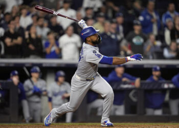 Teoscar Hernández helped the Dodgers win the World Series in his one season with the team. (AP Photo/Godofredo A. Vásquez)s a two-run double against the New York Yankees during the fifth inning in Game 5 of the baseball World Series, Wednesday, Oct. 30, 2024, in New York. (AP Photo/Godofredo A. Vásquez)