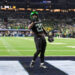 INDIANAPOLIS, INDIANA - DECEMBER 07: Jordan James #20 of the Oregon Ducks reacts after scoring a touchdown during the first half of the 2024 Big Ten Football Championship game against the Penn State Nittany Lions at Lucas Oil Stadium on December 07, 2024 in Indianapolis, Indiana. (Photo by Aaron J. Thornton/Getty Images)