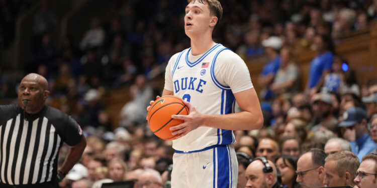 DURHAM, NORTH CAROLINA - NOVEMBER 29: Cooper Flagg #2 of the Duke Blue Devils looks to inbound the ball during the game against the Seattle Redhawks at Cameron Indoor Stadium on November 29, 2024 in Durham, North Carolina. (Photo by Grant Halverson/Getty Images)