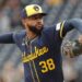 Sep 26, 2024; Pittsburgh, Pennsylvania, USA; Milwaukee Brewers relief pitcher Devin Williams (38) pitches against the Pittsburgh Pirates during the ninth inning at PNC Park. The Brewers won 5-2.