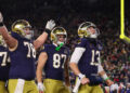 Riley Leonard and the Notre Dame Fighting Irish fed off the home crowd in South Bend all night on Friday. (Michael Reaves/Getty Images)