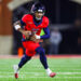 LYNCHBURG, VIRGINIA - OCTOBER 30: Kaidon Salter #7 of the Liberty Flames runs the ball during the first half of a football game against the Jacksonville State Gamecocks at Williams Stadium on October 30, 2024 in Lynchburg, Virginia.  (Photo by David Jensen/Getty Images)