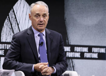 NEW YORK, NEW YORK - NOVEMBER 11: Rob Manfred, Commissioner, Major League Baseball speaks onstage during the Growing the Game panel, at the Fortune Global Forum on November 11, 2024 in New York City. (Photo by Jemal Countess/Getty Images for Fortune Media)