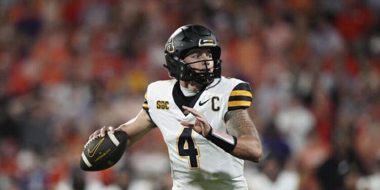 Appalachian State quarterback Joey Aguilar looks to pass during a game against Clemson on Sept. 7