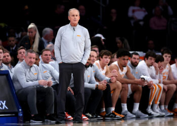 NEW YORK, NEW YORK - DECEMBER 10: Head coach Rick Barnes of the Tennessee Volunteers looks on against the Miami Hurricanes during the first half of the Jimmy V Classic at Madison Square Garden on December 10, 2024 in New York City. (Photo by Luke Hales/Getty Images)