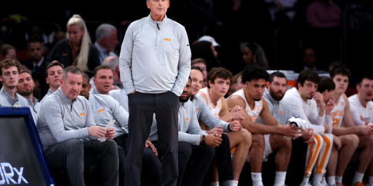 NEW YORK, NEW YORK - DECEMBER 10: Head coach Rick Barnes of the Tennessee Volunteers looks on against the Miami Hurricanes during the first half of the Jimmy V Classic at Madison Square Garden on December 10, 2024 in New York City. (Photo by Luke Hales/Getty Images)