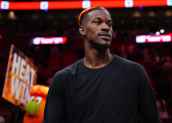 MIAMI, FLORIDA - DECEMBER 12: Jimmy Butler #22 of the Miami Heat looks on at the end of the game against the Toronto Raptors at Kaseya Center on December 12, 2024 in Miami, Florida. NOTE TO USER: User expressly acknowledges and agrees that, by downloading and or using this Photograph, user is consenting to the terms and conditions of the Getty Images License Agreement. (Photo by Rich Storry/Getty Images)