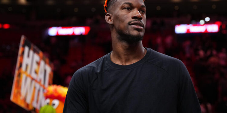 MIAMI, FLORIDA - DECEMBER 12: Jimmy Butler #22 of the Miami Heat looks on at the end of the game against the Toronto Raptors at Kaseya Center on December 12, 2024 in Miami, Florida. NOTE TO USER: User expressly acknowledges and agrees that, by downloading and or using this Photograph, user is consenting to the terms and conditions of the Getty Images License Agreement. (Photo by Rich Storry/Getty Images)