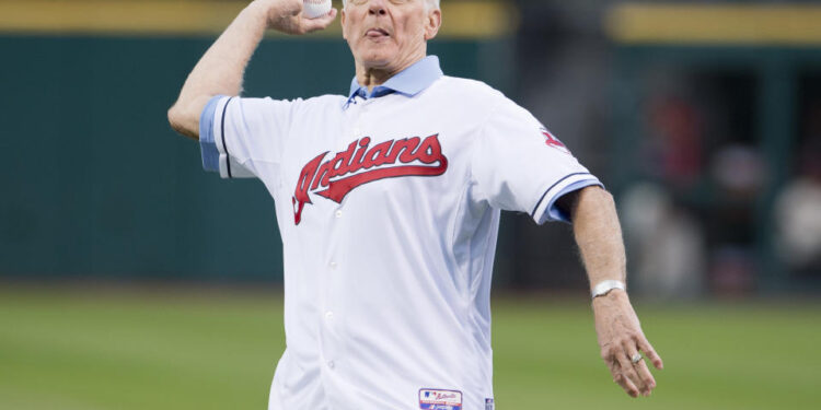 CLEVELAND, OH - AUGUST 10: Cleveland Indians hall of famer Rocky Colavito throws out the first pitch prior to the game between the Cleveland Indians and the Los Angeles Angels of Anaheim at Progressive Field on August 10, 2013 in Cleveland, Ohio.  (Photo by Jason Miller/Getty Images)