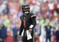 Kyler Murray's two first-half interceptions allowed the Seahawks to seize control of Sunday's game. (Mark J. Rebilas-Imagn Images