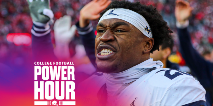 Michigan Wolverines running back Kalel Mullings (20) reacts after the game against the Michigan Wolverines and the Ohio State Buckeyes on November 30, 2024, at Ohio Stadium in Columbus, OH. (Photo by Ian Johnson/Icon Sportswire via Getty Images)