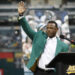 OAKLAND, CA - SEPTEMBER 5: Rickey Henderson addresses the crowd during a pregame ceremony introducing the first members of the Oakland Athletics Hall of Fame prior to the game between the Athletics and the New York Yankees on September 5, 2018 in Oakland, California. The Athletics defeated the Yankees 8-2. (Photo by Michael Zagaris/Oakland Athletics/Getty Images)