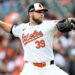 BALTIMORE, MARYLAND - OCTOBER 01: Corbin Burnes #39 of the Baltimore Orioles pitches the ball against the Kansas City Royals during the second inning of Game One of the Wild Card Series at Oriole Park at Camden Yards on October 01, 2024 in Baltimore, Maryland. (Photo by Greg Fiume/Getty Images)