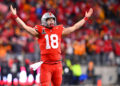 Ohio State's Will Howard had one of his best games of the year Saturday, completing 24 of his 29 passes for 311 yards and two touchdowns. (Jason Miller/Getty Images)