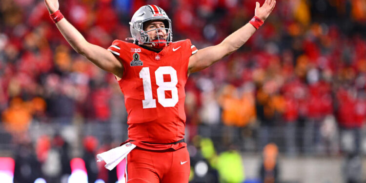 Ohio State's Will Howard had one of his best games of the year Saturday, completing 24 of his 29 passes for 311 yards and two touchdowns. (Jason Miller/Getty Images)