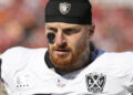 Las Vegas Raiders defensive end Maxx Crosby (98) before an NFL football game against the Tampa Bay Buccaneers Sunday, Dec. 8, 2024, in Tampa, Fla. (AP Photo/Chris O'Meara)