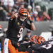 Cincinnati Bengals quarterback Joe Burrow (9) plays on a national stage against the Broncos on Saturday. (AP Photo/Joshua A. Bickel)