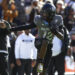 BOULDER, COLORADO - NOVEMBER 16: Travis Hunter #12 of the Colorado Buffaloes celebrates after an interception by striking the Heisman pose during the first half against the Utah Utes at Folsom Field on November 16, 2024 in Boulder, Colorado. (Photo by Aaron M. Sprecher/Getty Images)