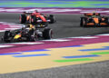 LUSAIL CITY, QATAR - DECEMBER 01: Max Verstappen of the Netherlands driving the (1) Oracle Red Bull Racing RB20 leads Lando Norris of Great Britain driving the (4) McLaren MCL38 Mercedes and Charles Leclerc of Monaco driving the (16) Ferrari SF-24 on track during the F1 Grand Prix of Qatar at Lusail International Circuit on December 01, 2024 in Lusail City, Qatar. (Photo by Pauline Ballet - Formula 1/Formula 1 via Getty Images)