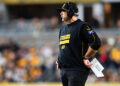 PITTSBURGH, PENNSYLVANIA - OCTOBER 20:  Offensive coordinator Arthur Smith of the Pittsburgh Steelers looks on during the game against the New York Jets at Acrisure Stadium on October 20, 2024 in Pittsburgh, Pennsylvania. (Photo by Joe Sargent/Getty Images)