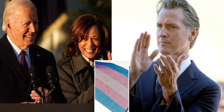 Joe Biden, Kamala Harris, Trans Flag, and Gavin Newsom