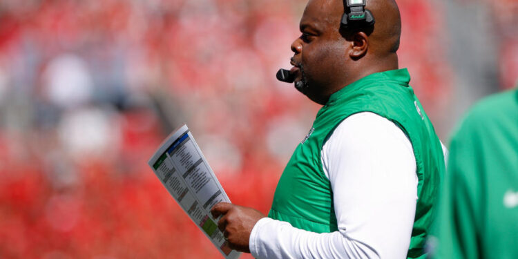 COLUMBUS, OH - SEPTEMBER 21: Marshall Thundering Herd head coach Charles Huff watches a play during the game against Marshall Thundering Herd and the Ohio State Buckeyes on September 21, 2024, at Ohio Stadium in Columbus, OH. (Photo by Ian Johnson/Icon Sportswire via Getty Images)