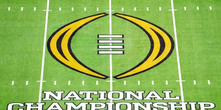 College Football Playoff logo on the field