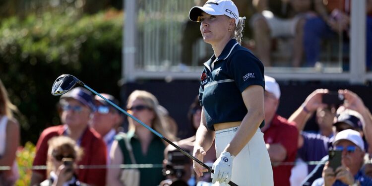 Charley Hull watches her tee shot