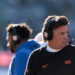 BOULDER, COLORADO - NOVEMBER 29: Head coach Mike Gundy of the Oklahoma State Cowboys looks on during the first quarter against the Colorado Buffaloes at Folsom Field on November 29, 2024 in Boulder, Colorado. (Photo by Andrew Wevers/Getty Images)