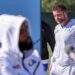 Rams coach Sean McVay walks past receiver Odell Beckham Jr. during Super Bowl media day.