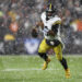 CLEVELAND, OHIO - NOVEMBER 21: Russell Wilson #3 of the Pittsburgh Steelers carries the ball during an NFL football game against the Cleveland Browns at Huntington Bank Field on November 21, 2024 in Cleveland, Ohio. (Photo by Kevin Sabitus/Getty Images)