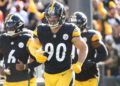 Dec 8, 2024; Pittsburgh, Pennsylvania, USA;  Pittsburgh Steelers linebacker T.J. Watt (90) takes the field against  the Cleveland Browns at Acrisure Stadium. Mandatory Credit: Charles LeClaire-Imagn Images