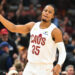 CLEVELAND, OHIO - NOVEMBER 27: Isaac Okoro #35 of the Cleveland Cavaliers celebrates during the first quarter against the Atlanta Hawks at Rocket Mortgage Fieldhouse on November 27, 2024 in Cleveland, Ohio. NOTE TO USER: User expressly acknowledges and agrees that, by downloading and or using this photograph, User is consenting to the terms and conditions of the Getty Images License Agreement. (Photo by Jason Miller/Getty Images)