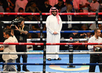 LOS ANGELES, CALIFORNIA - AUGUST 03: Saudi adviser Turki Al-AlShaikh attends the event of Terence Crawford 'Bud' from Omaha, Nebraska and Israil Madrimov ''The Dream' from Chiva, Uzbekistan for their WBA World WBO Interim title of the Premiere Boxing Championship during Riyadh Season on Saturday night at the BMO Stadium in Los Angeles, California United States on August 03, 2024. (Photo by Tayfun Coskun/Anadolu via Getty Images)