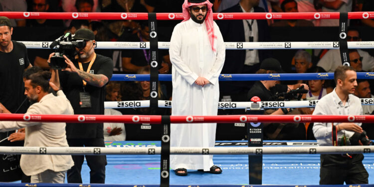 LOS ANGELES, CALIFORNIA - AUGUST 03: Saudi adviser Turki Al-AlShaikh attends the event of Terence Crawford 'Bud' from Omaha, Nebraska and Israil Madrimov ''The Dream' from Chiva, Uzbekistan for their WBA World WBO Interim title of the Premiere Boxing Championship during Riyadh Season on Saturday night at the BMO Stadium in Los Angeles, California United States on August 03, 2024. (Photo by Tayfun Coskun/Anadolu via Getty Images)