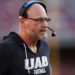 FAYETTEVILLE, ARKANSAS - SEPTEMBER 14: Head Coach Trent Dilfer of the UAB Blazers during a game against the Arkansas Razorbacks at Donald W. Reynolds Razorback Stadium on September 14, 2024 in Fayetteville, Arkansas. The Razorbacks defeated the Blazers 37-27.  (Photo by Wesley Hitt/Getty Images)