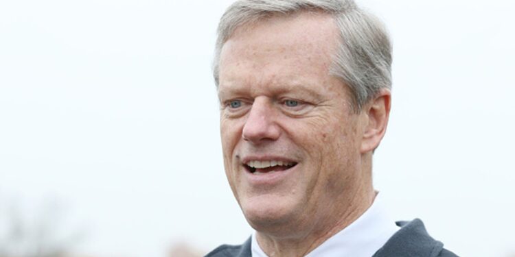 Charlie Baker outside a polling location