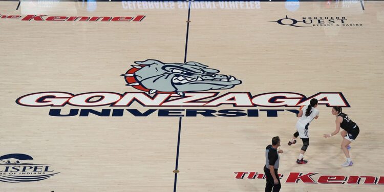 Gonzaga logo on court