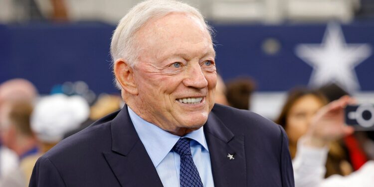 Jerry Jones on the field during warm ups