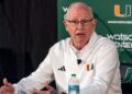 Jim Larranaga speaks at a press conference