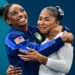 Simone Biles and Jordan Chiles embrace