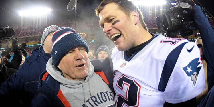 Tom Brady and Bill Belichick celebrate